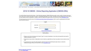Logon - 2018-19 CBEDS-ORA (CA Dept of Education)