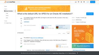 What is the default URL for APEX for an Oracle XE installation ...