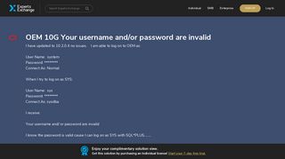 OEM 10G Your username and/or password are invalid