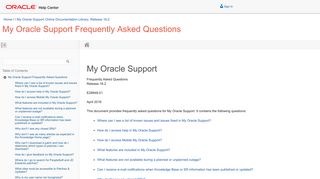 My Oracle Support Frequently Asked Questions - Oracle Docs