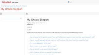 My Oracle Support Registration Frequently Asked Questions