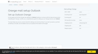 Orange mail setup Outlook | Email settings