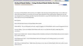 Orchard Bank Online - Using Orchard Bank Online Services - JRank