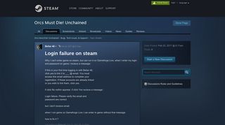 Login failure on steam :: Orcs Must Die! Unchained Bugs, Tech Issues ...