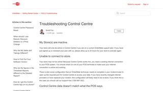 Troubleshooting Control Centre – OrderMate
