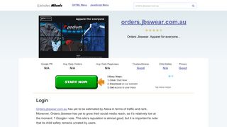 Orders.jbswear.com.au website. Login.