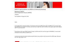 APEX 5 Login problems via ORDS 3.0.12/tomcat [resolved] - Oracle