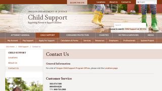 Contact Us - Oregon Department of Justice : Child Support
