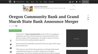 Oregon Community Bank and Grand Marsh State Bank Announce ...