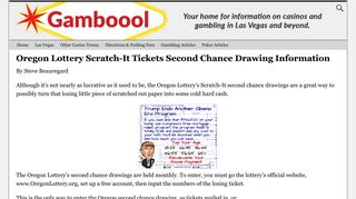 Oregon Lottery Scratch-It Tickets Second Chance Drawing Information