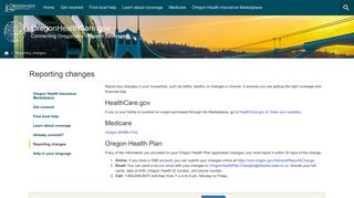 Reporting changes - Oregon Health Insurance Marketplace