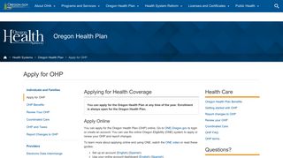 Oregon Health Authority : Apply for OHP : Oregon Health Plan : State ...