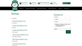 Oregon Medical Group | Sitemap Eugene OR | Springfield OR