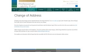 Change of Address - Oregon State Bar PLF - Professional Liability Fund