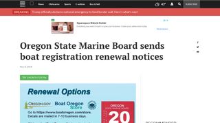 Oregon State Marine Board sends boat registration renewal notices ...