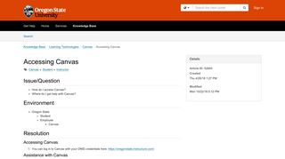Article - Accessing Canvas - TeamDynamix