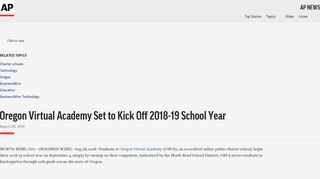 Oregon Virtual Academy Set to Kick Off 2018-19 School Year - AP News