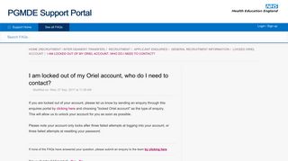 I am locked out of my Oriel account, who do I need to contact? : HEE ...