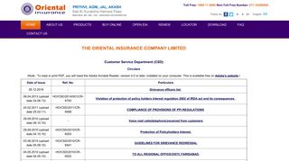 Customer Service Department - OICL - Oriental Insurance
