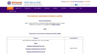 Personnel Department HRMS - OICL - Oriental Insurance