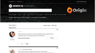 Origin client says online login is currently unavailable - Answer HQ