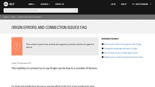 Origin - Origin Errors and Connection Issues FAQ - EA Help
