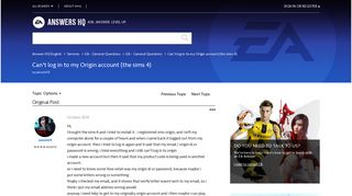 Can't log in to my Origin account (the sims 4) - Answer HQ