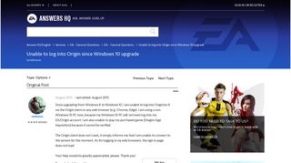 Solved: Unable to log into Origin since Windows 10 upgrade - Answer ...
