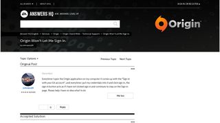 Solved: Origin Won't Let Me Sign In. - Answer HQ - EA Answers HQ