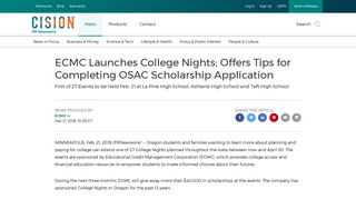 ECMC Launches College Nights; Offers Tips for Completing OSAC ...