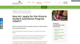 How do I apply for the Ontario Student Assistance Program (OSAP)?
