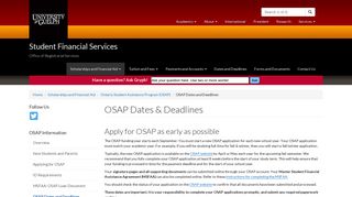 OSAP Dates & Deadlines | Student Financial Services