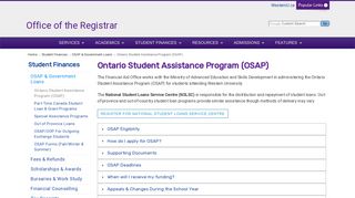 Ontario Student Assistance Program (OSAP) - Office of the Registrar ...