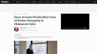 Oscar Accuses Florida Blue Cross Of Broker Monopoly In Obamacare ...