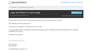 Login and Return to same page | Apps Marketplace | osCommerce