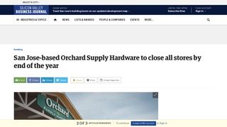 San Jose-based Orchard Supply Hardware to close all stores by end ...