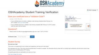 OSHAcademy Student Training Verification - OSHAcademy-ATP
