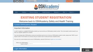Existing Student Registration - OSHAcademy