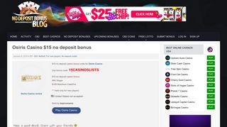 Osiris Casino $15 no deposit bonus - 09.01.2018
