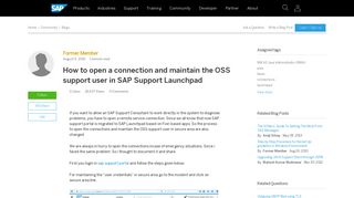 How to open a connection and maintain the OSS support user in SAP ...