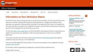 Information on Your Admission Status | Office of Admissions | Oregon ...