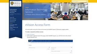 eVision Access Form, Service Application Forms ... - University of Otago