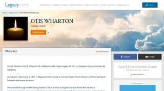 OTIS WHARTON Obituary - Culpeper, Virginia | Legacy.com