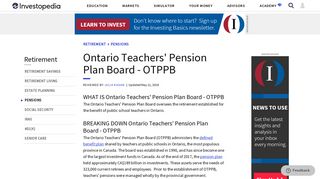 Ontario Teachers' Pension Plan Board - OTPPB - Investopedia