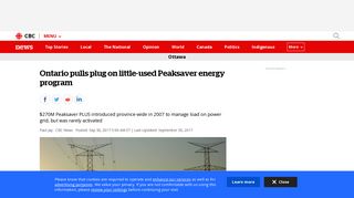Ontario pulls plug on little-used Peaksaver energy program | CBC News