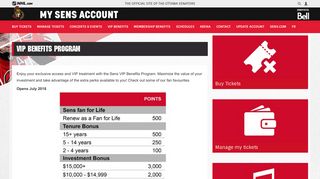 My Sens Account - VIP Benefits Program | Ottawa Senators - NHL.com