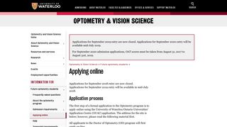 Applying online | Optometry & Vision Science | University of Waterloo