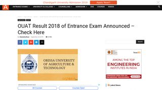 OUAT Result 2018 of Entrance Exam Announced - Check Here ...