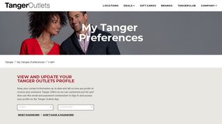Tanger Outlets | My Tanger Preferences | Login