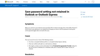 Save password setting not retained in Outlook or Outlook Express